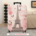 1-Piece Eiffel Tower Butterfly Flower Pink Romantic Paris  Suitcase Luggage Cover, Stretch Protective Sleeve