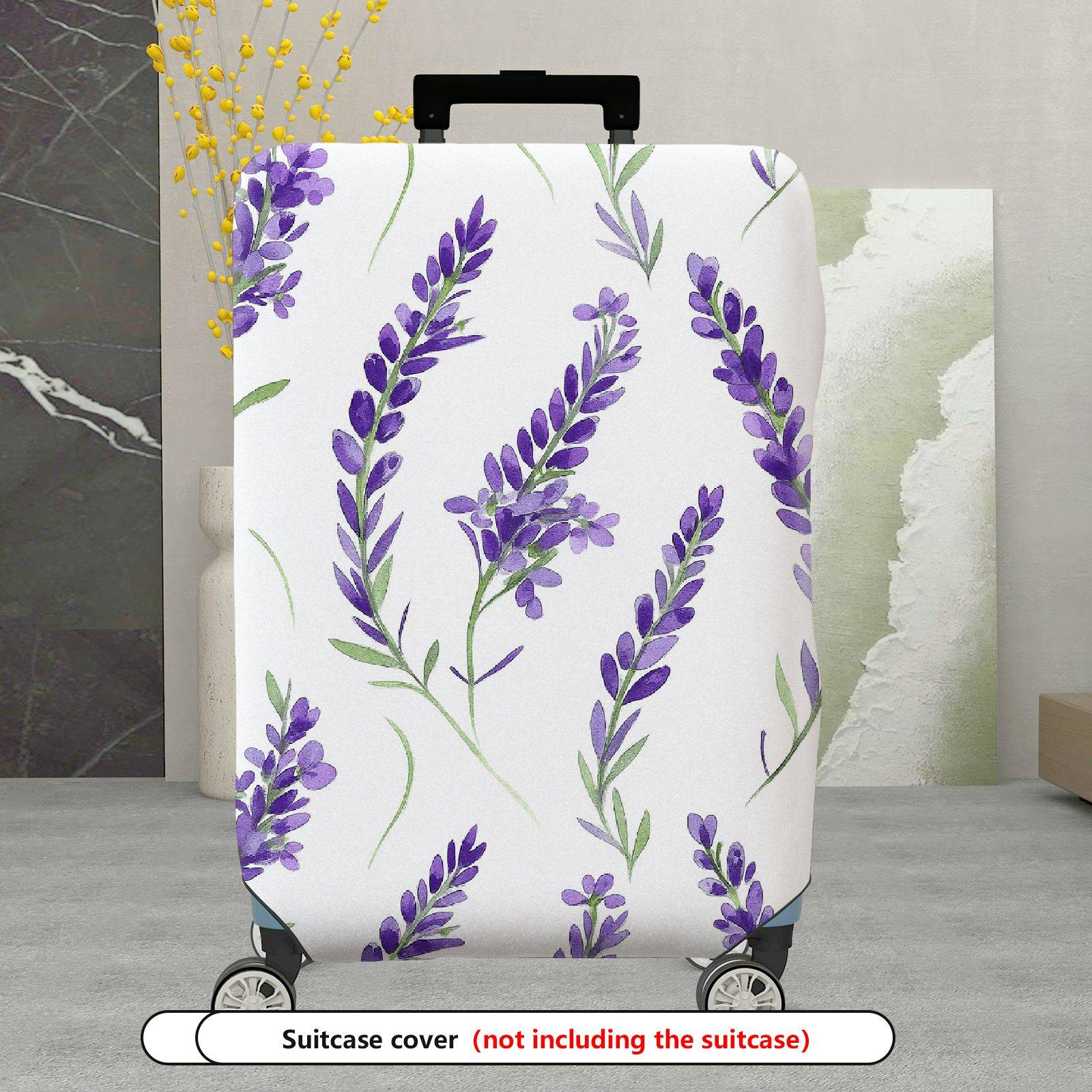 1-Piece White Lavender Floral Elegant Botanical Artistic  Suitcase Luggage Cover, Stretch Protective Sleeve