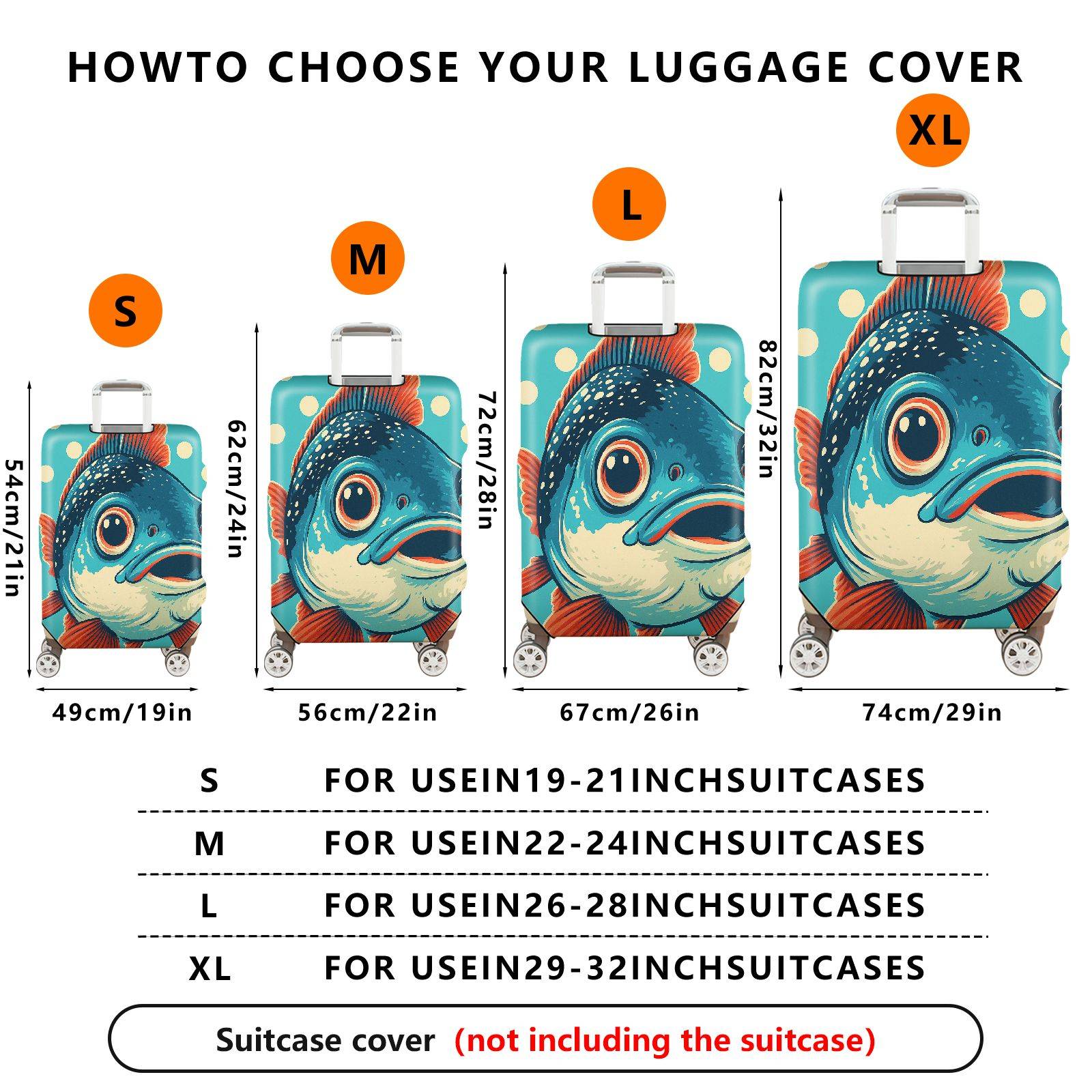 1-Piece Fish Polka Dots Cute Blue Red  Suitcase Luggage Cover, Stretch Protective Sleeve