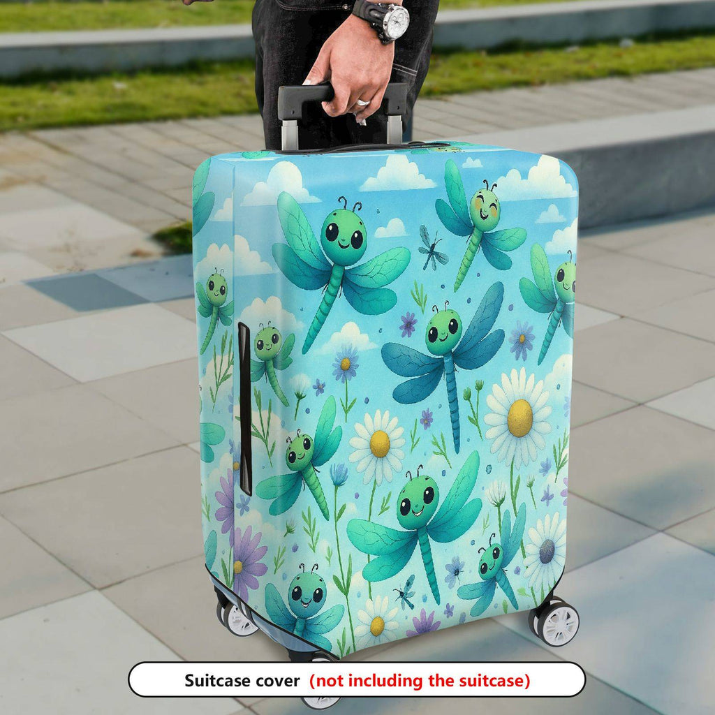 1-Piece Dragonfly Flowers Sky Nature Travel  Suitcase Luggage Cover, Stretch Protective Sleeve