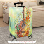 1-Piece Vintage Guitar Floral Artistic Nature Colorful  Suitcase Luggage Cover, Stretch Protective Sleeve