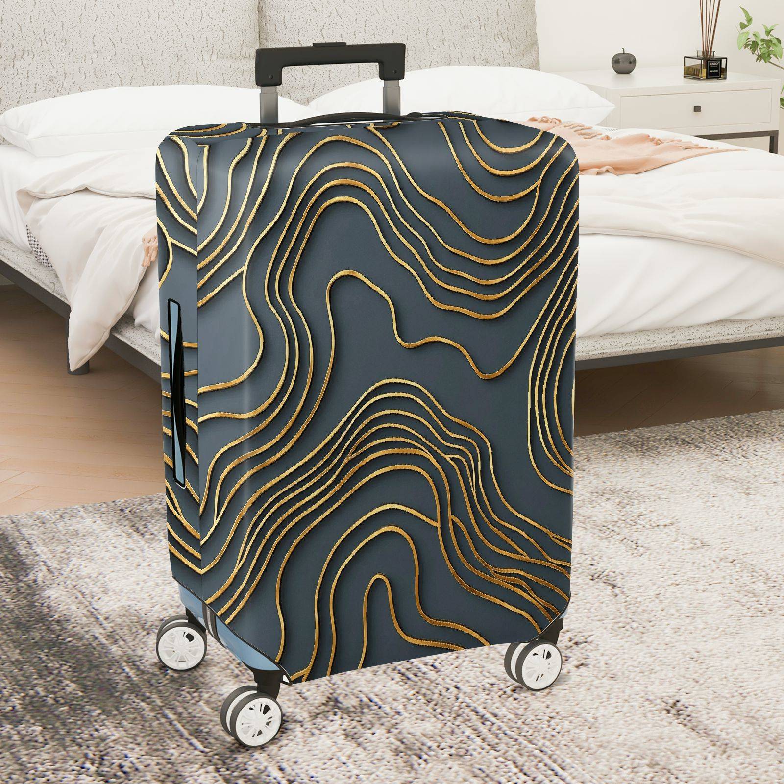 1-Piece Abstract Gold Line Geometric Modern Art  Suitcase Luggage Cover, Stretch Protective Sleeve