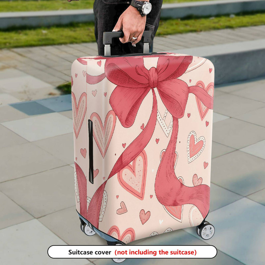 1-Piece Pink Ribbon Heart Valentine Love Holiday  Suitcase Luggage Cover, Stretch Protective Sleeve