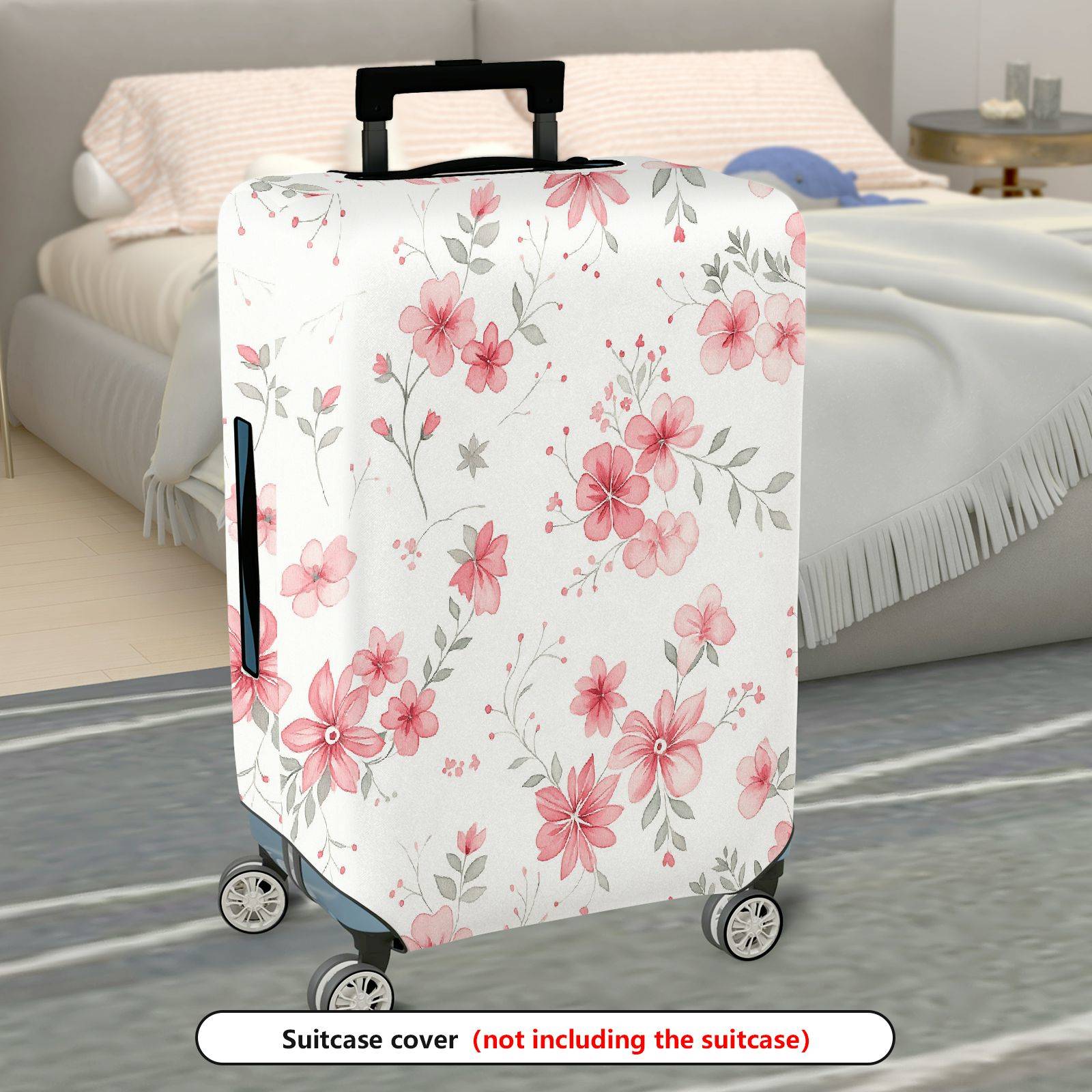 1-Piece Floral Pattern Pink Flower Nature Leaf Botanical Art  Suitcase Luggage Cover, Stretch Protective Sleeve