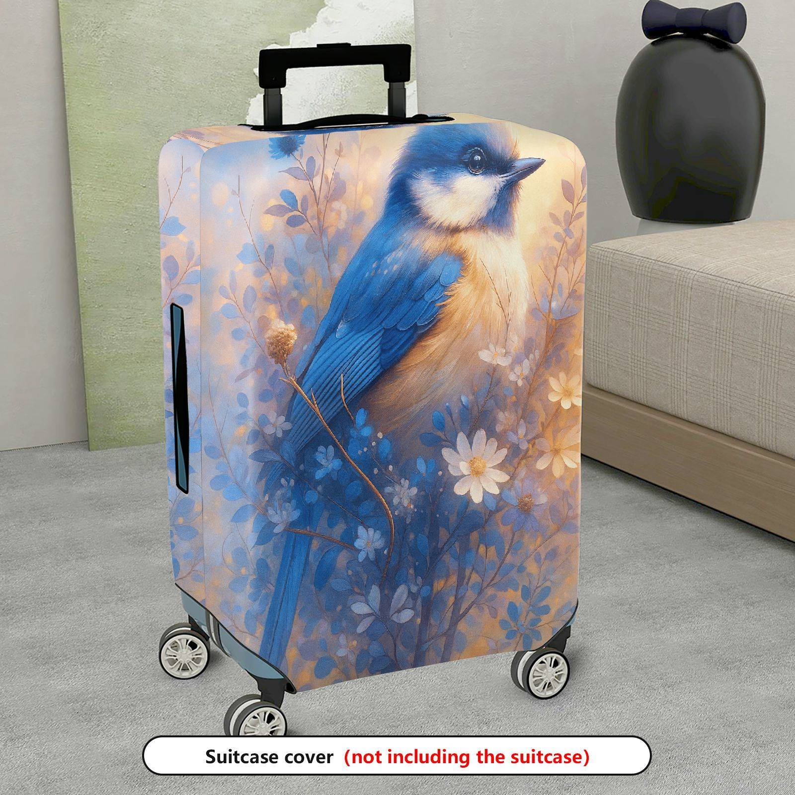 1-Piece Blue Bird Floral Nature Artistic  Suitcase Luggage Cover, Stretch Protective Sleeve
