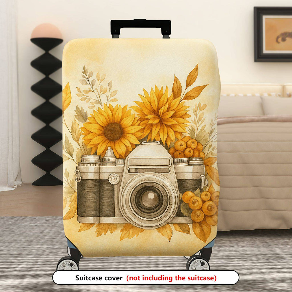 1-Piece Sunflower Camera Autumn Floral Vintage Yellow  Suitcase Luggage Cover, Stretch Protective Sleeve