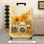 1-Piece Sunflower Camera Autumn Floral Vintage Yellow  Suitcase Luggage Cover, Stretch Protective Sleeve