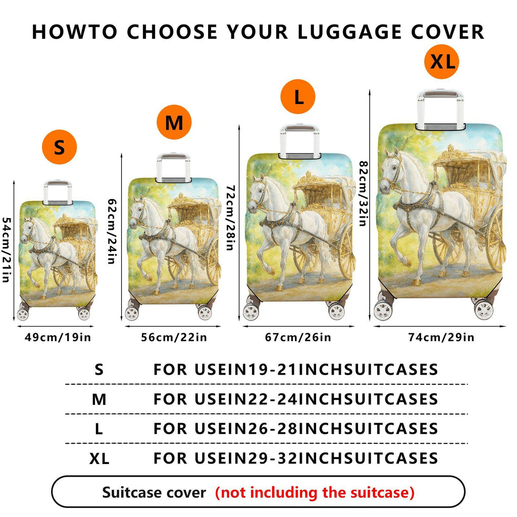 1-Piece Elegant Horse Carriage Vintage Nature Scenic Art  Suitcase Luggage Cover, Stretch Protective Sleeve