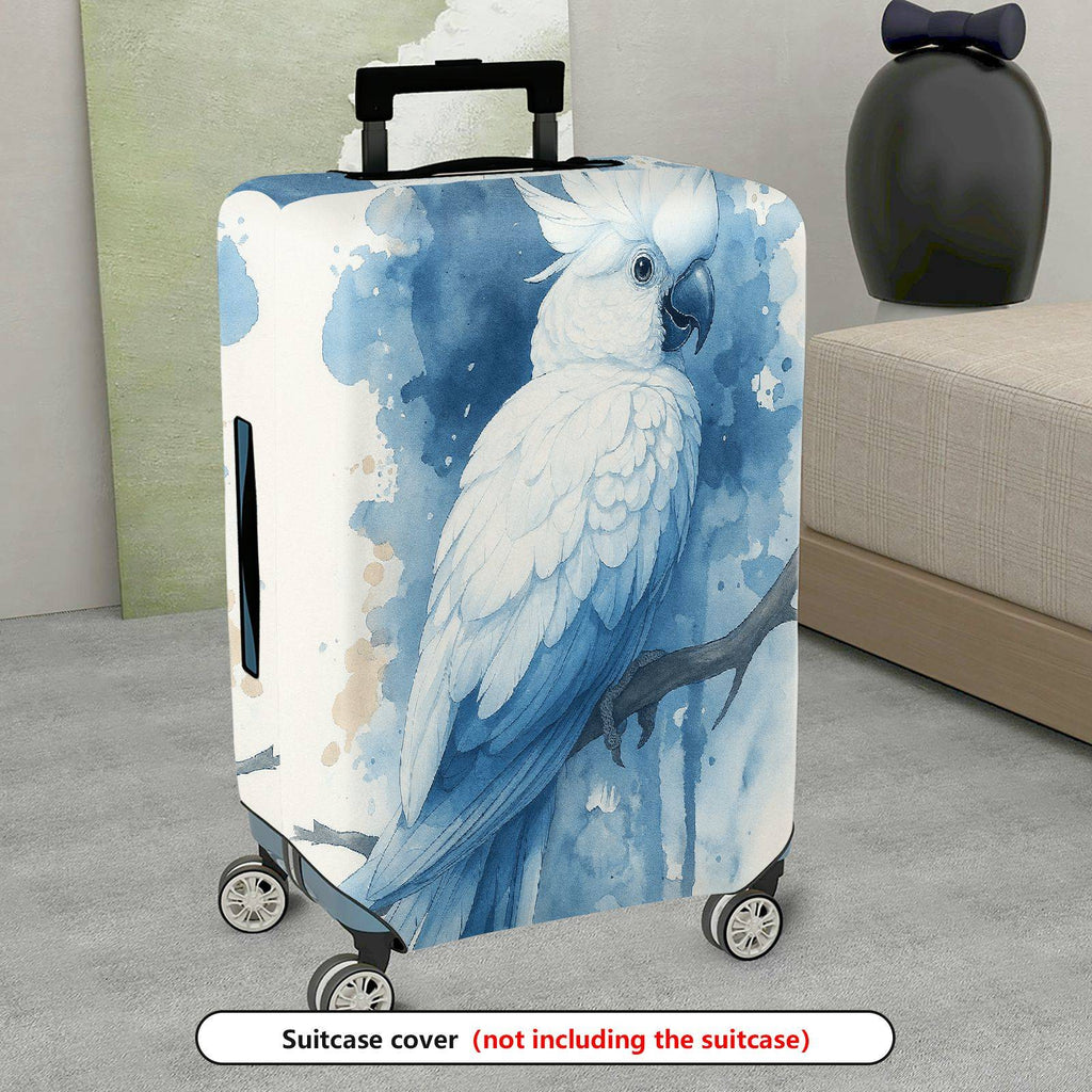 1-Piece Blue Parrot Artistic Watercolor Bird Tree  Suitcase Luggage Cover, Stretch Protective Sleeve