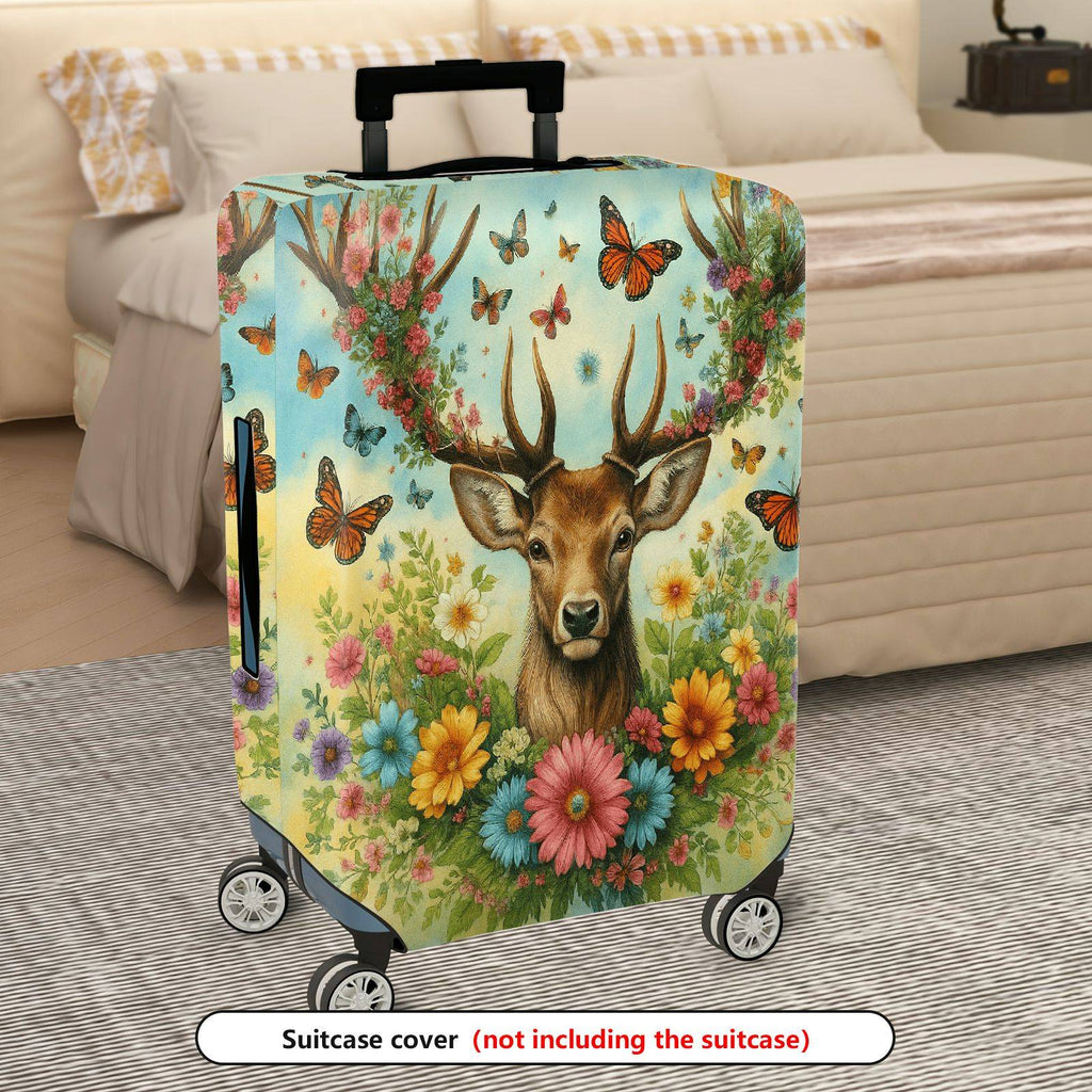 1-Piece Deer Flower Butterfly Forest Nature Colorful  Suitcase Luggage Cover, Stretch Protective Sleeve