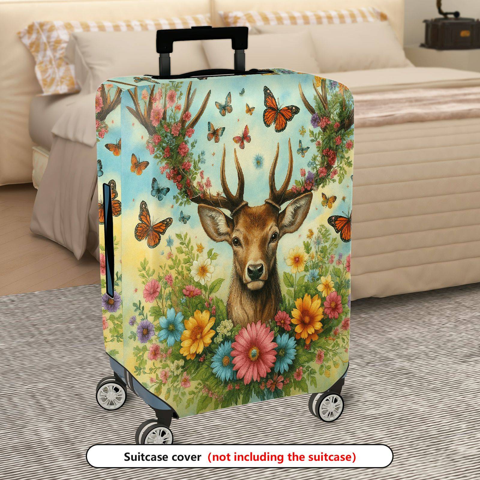 1-Piece Deer Flower Butterfly Forest Nature Colorful  Suitcase Luggage Cover, Stretch Protective Sleeve