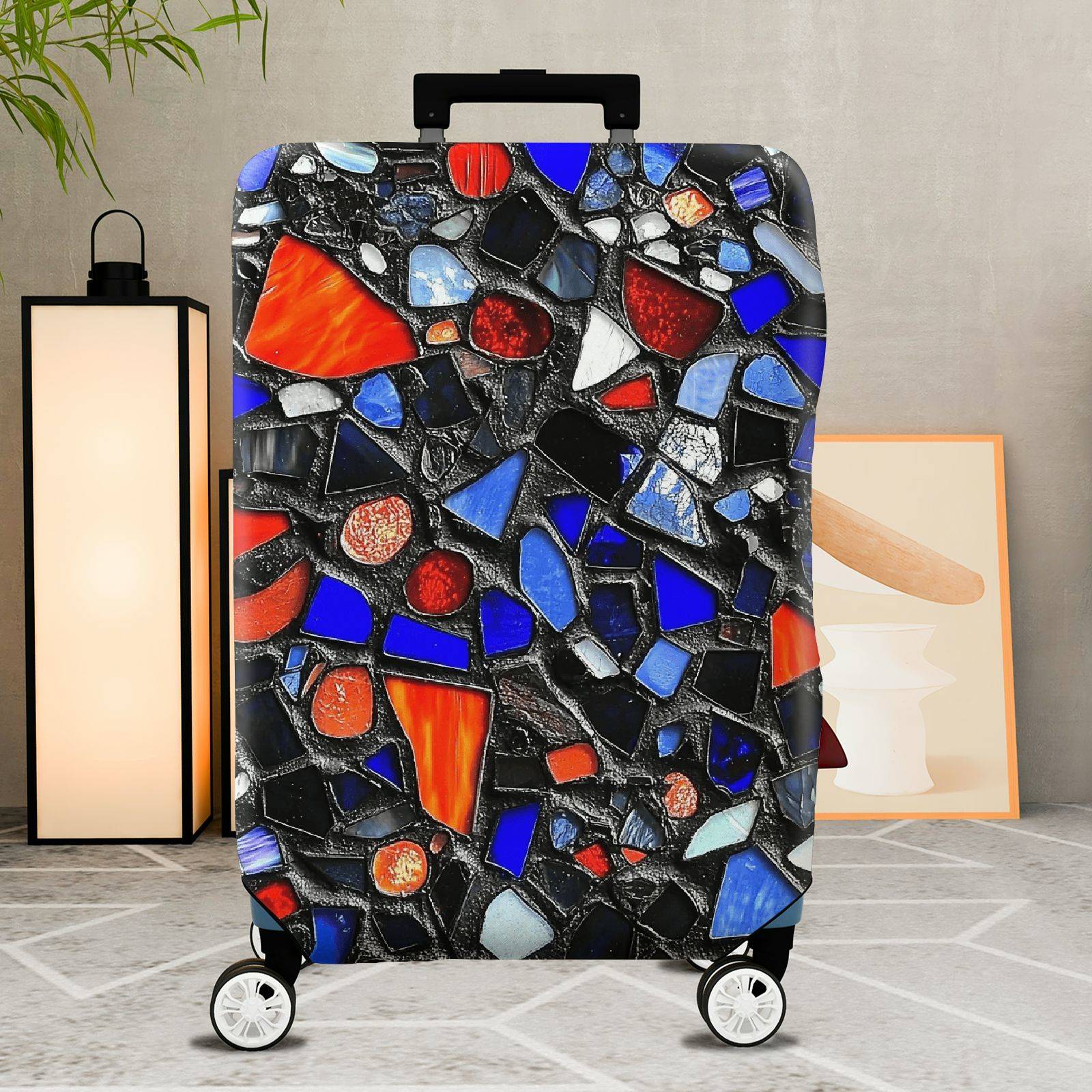 1-Piece Abstract Colorful Mosaic Geometric Artistic Vibrant  Suitcase Luggage Cover, Stretch Protective Sleeve