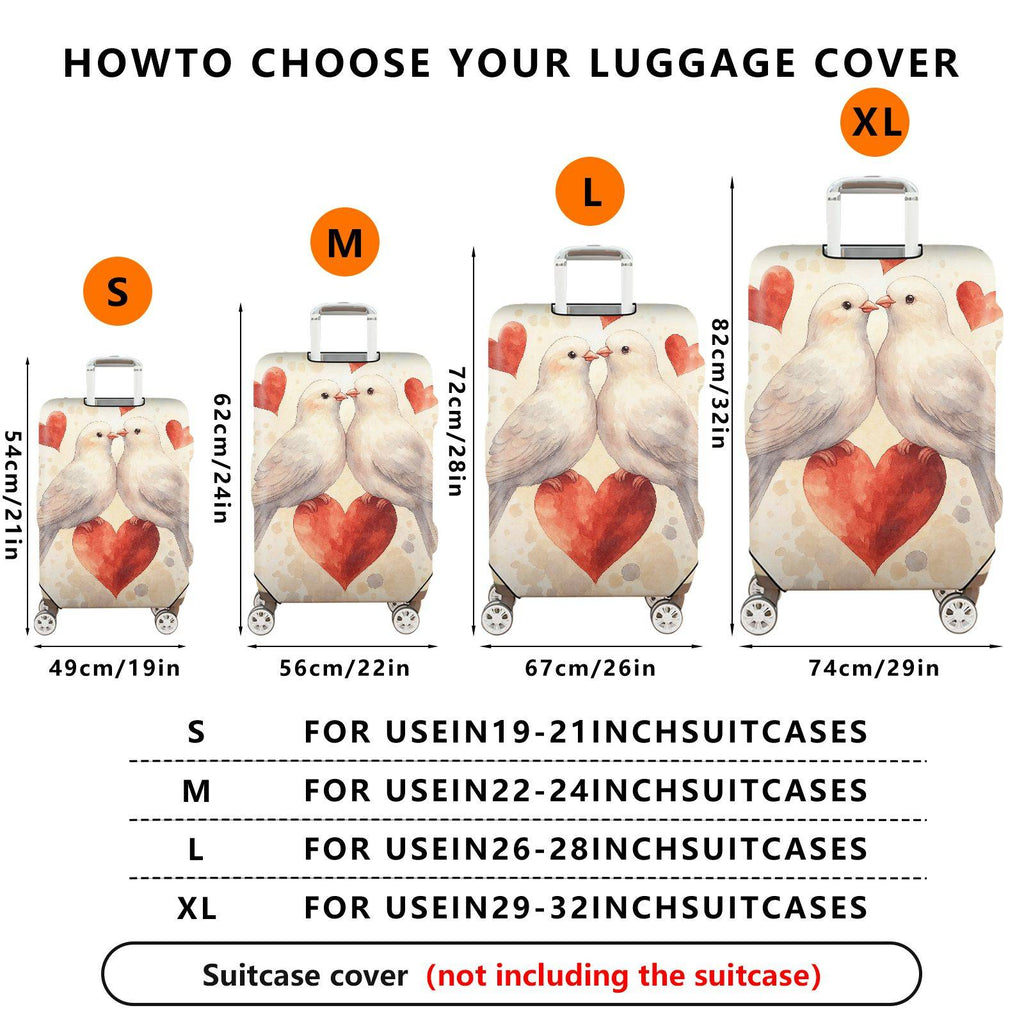 1-Piece Love Bird Heart Romantic Valentine Couples  Suitcase Luggage Cover, Stretch Protective Sleeve