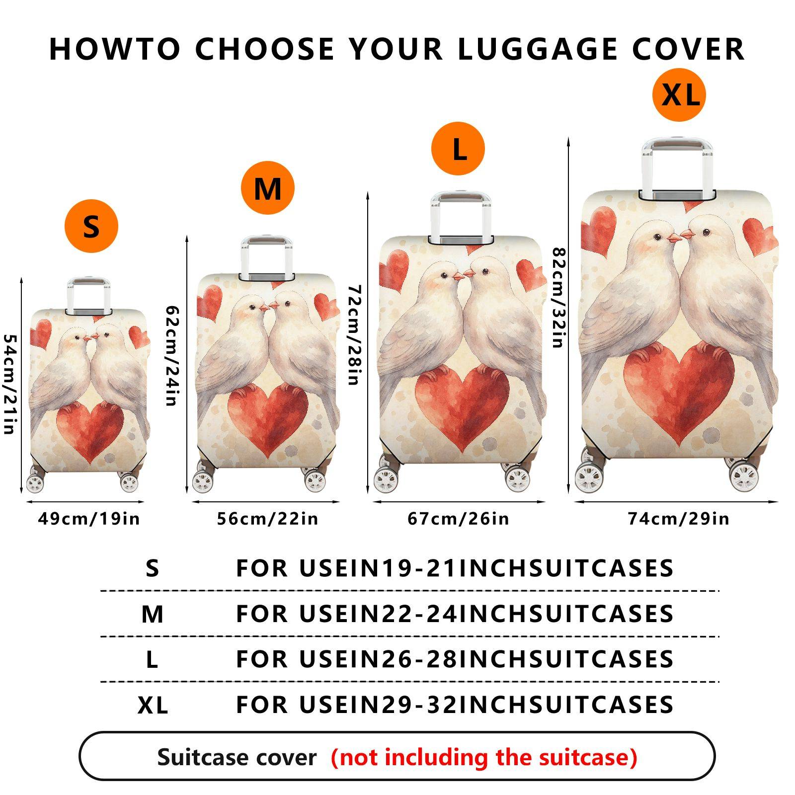1-Piece Love Bird Heart Romantic Valentine Couples  Suitcase Luggage Cover, Stretch Protective Sleeve