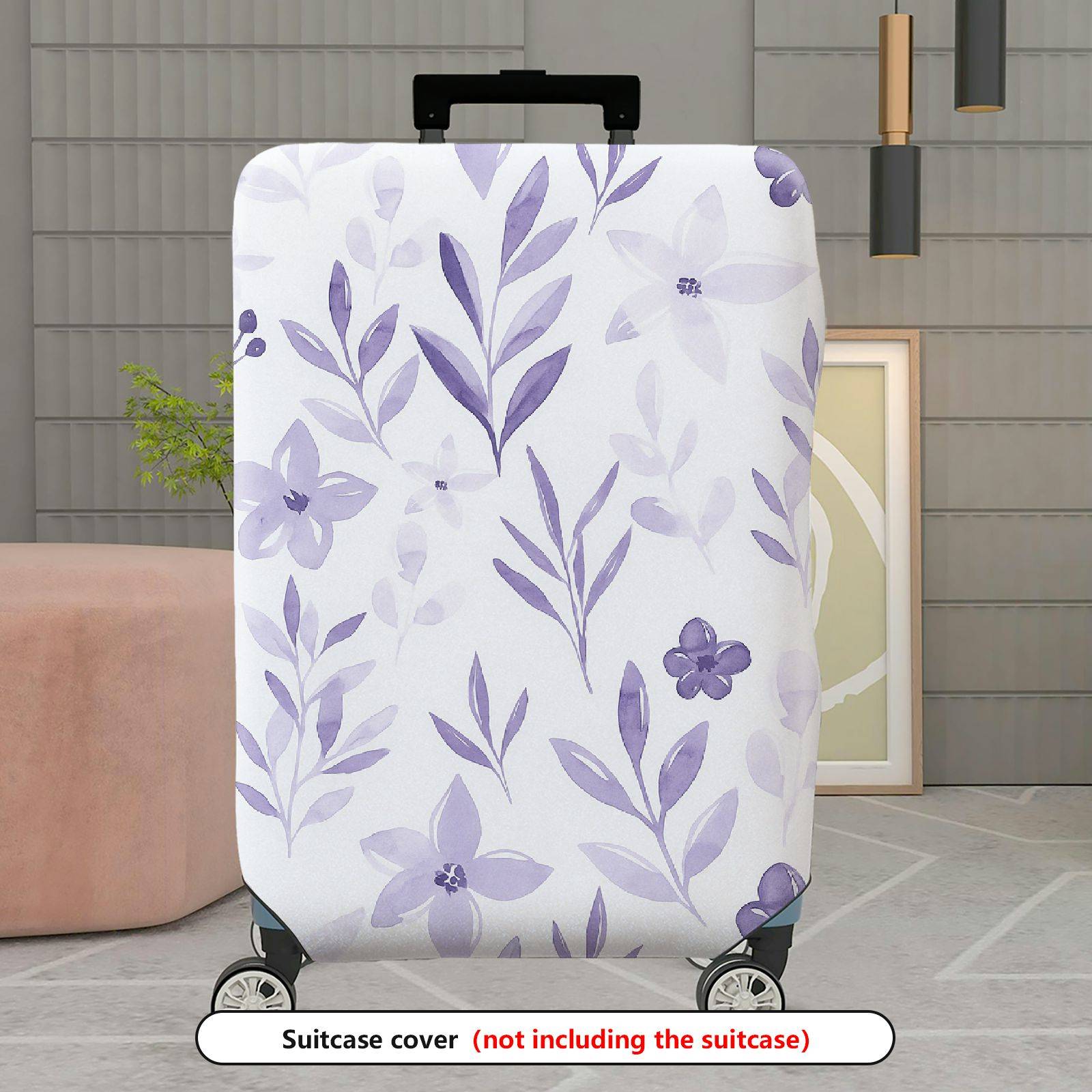 1-Piece Purple Floral Leaf Flower Pattern  Suitcase Luggage Cover, Stretch Protective Sleeve