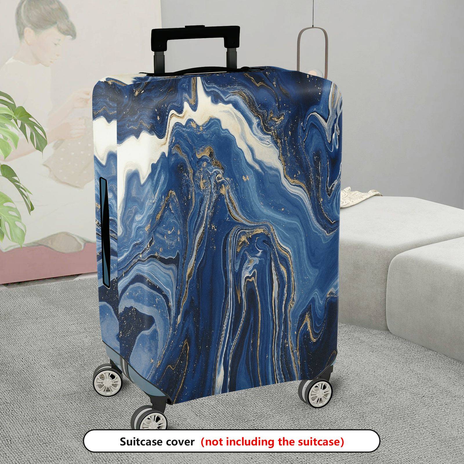 1-Piece Abstract Blue Gold Marble Pattern Art Style Unique Artistic Chic  Suitcase Luggage Cover, Stretch Protective Sleeve