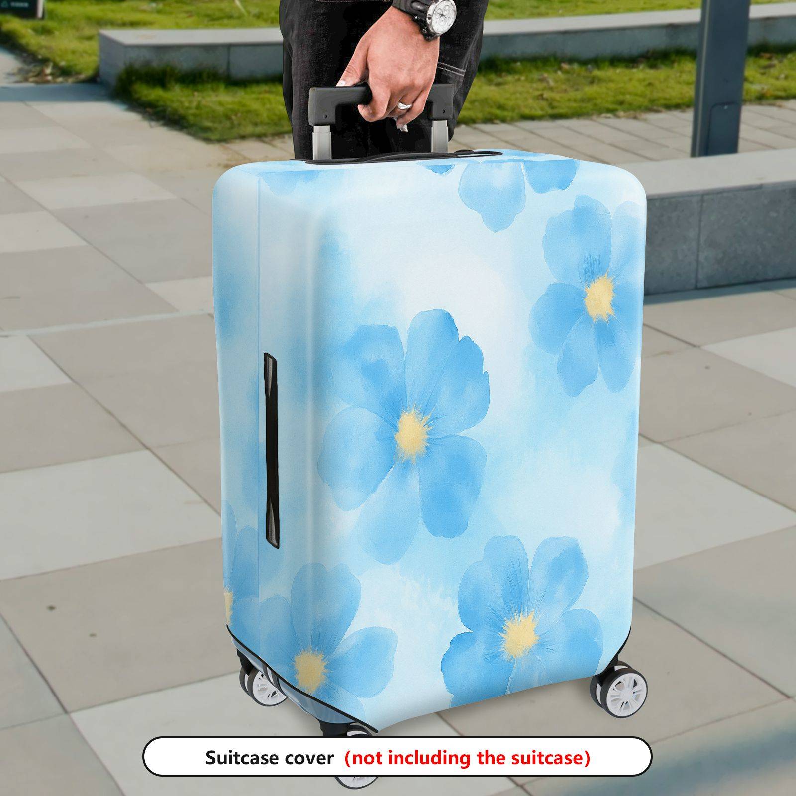 1-Piece Floral Blue Yellow Flower Abstract Art Travel  Suitcase Luggage Cover, Stretch Protective Sleeve