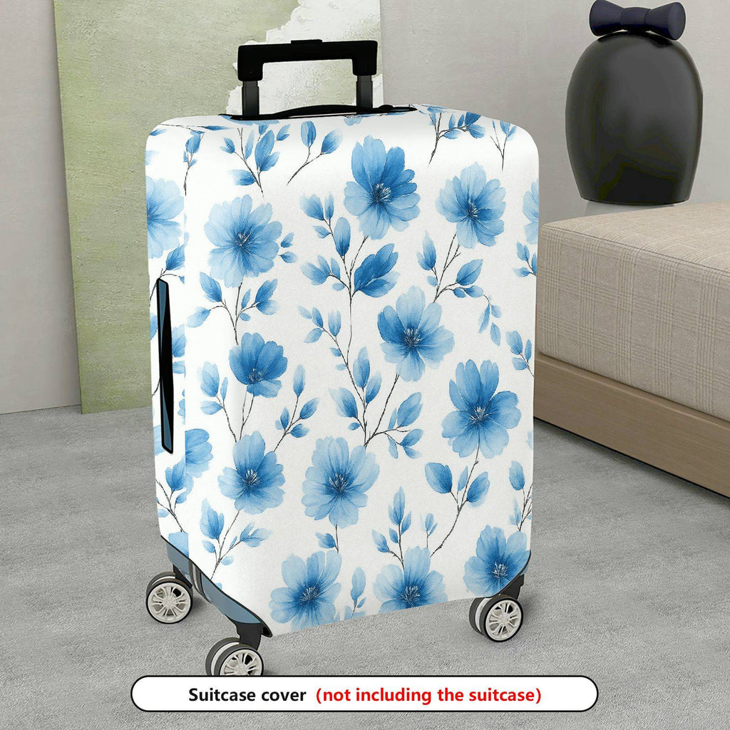 1-Piece Blue Flower Pattern Travel Luggage  Suitcase Luggage Cover, Stretch Protective Sleeve
