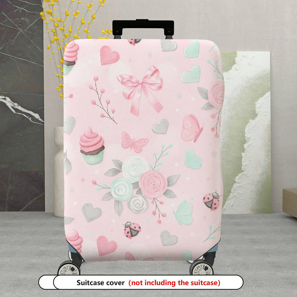 1-Piece Pink Ladybug Heart Butterfly Flower Bow  Suitcase Luggage Cover, Stretch Protective Sleeve