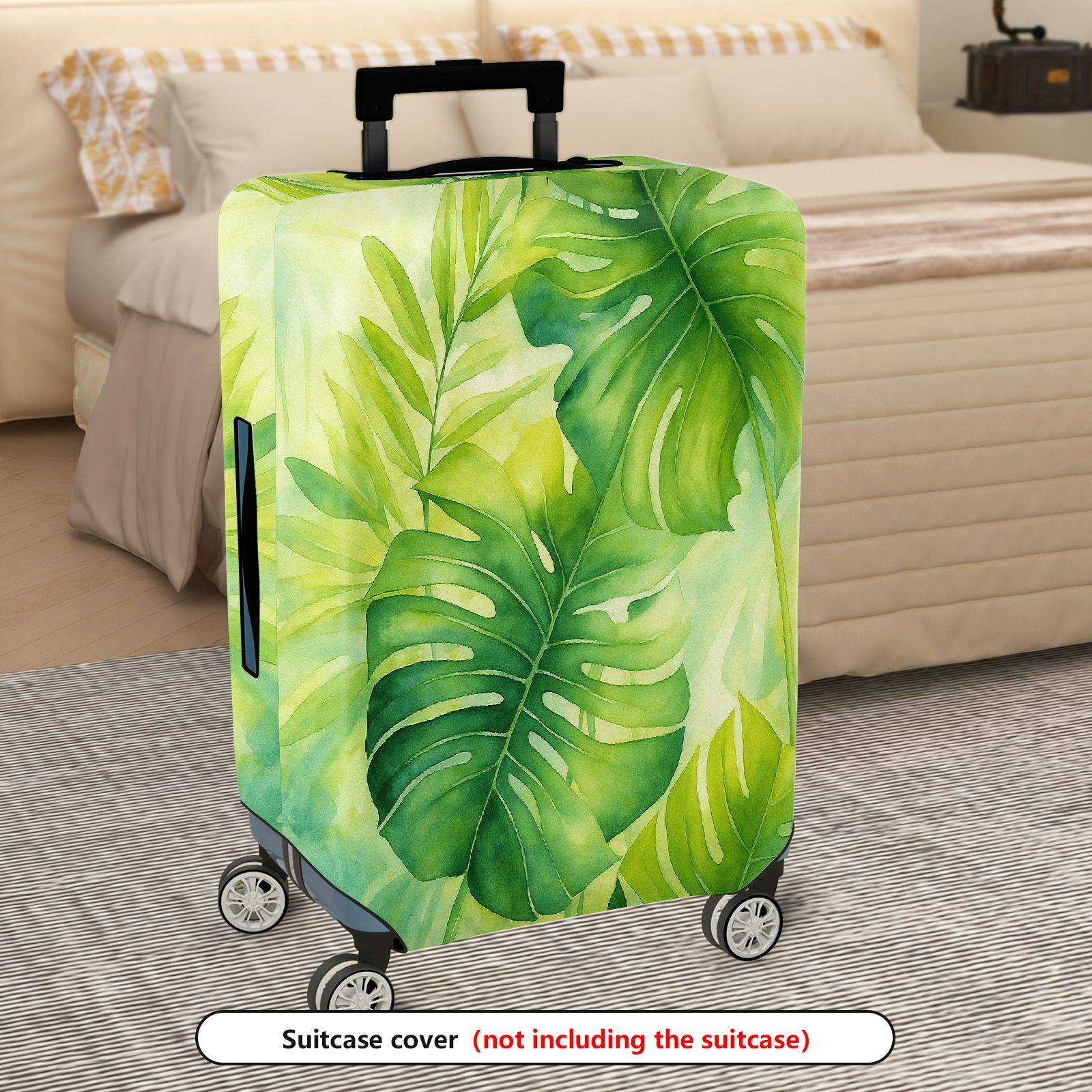 1-Piece Green Leaves Tropical Botanical Plant Nature Art  Suitcase Luggage Cover, Stretch Protective Sleeve