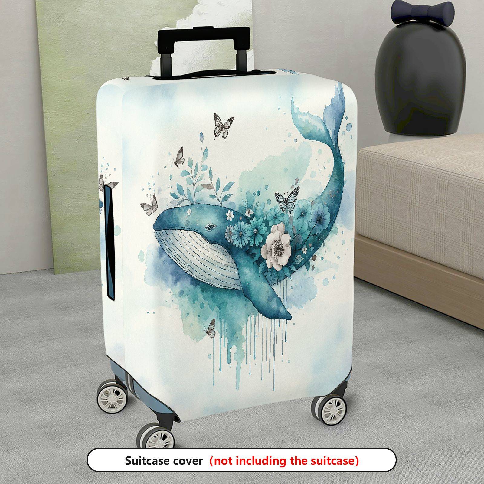 1-Piece Whale Butterfly Flower Watercolor Artistic Nautical  Suitcase Luggage Cover, Stretch Protective Sleeve