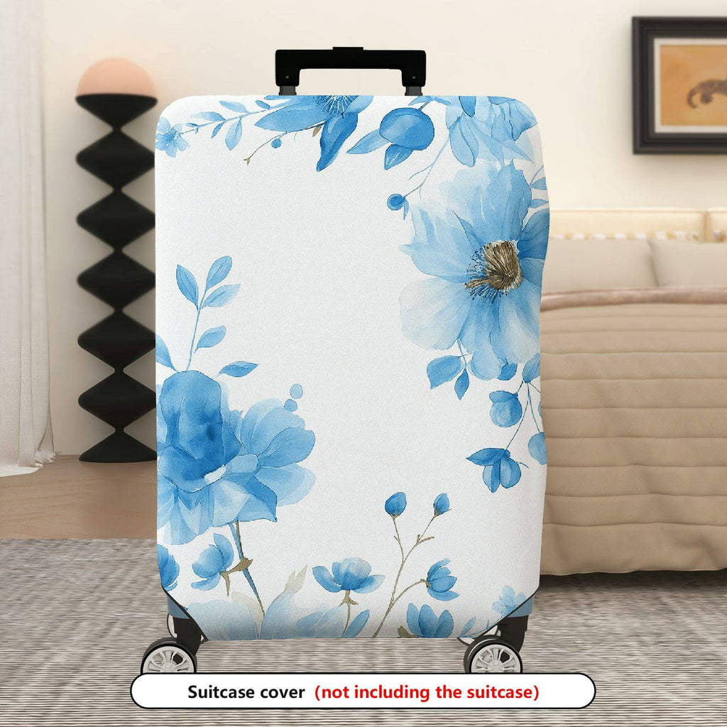 1-Piece Floral Blue White Elegant Artistic Blossom  Suitcase Luggage Cover, Stretch Protective Sleeve
