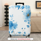 1-Piece Floral Blue White Elegant Artistic Blossom  Suitcase Luggage Cover, Stretch Protective Sleeve