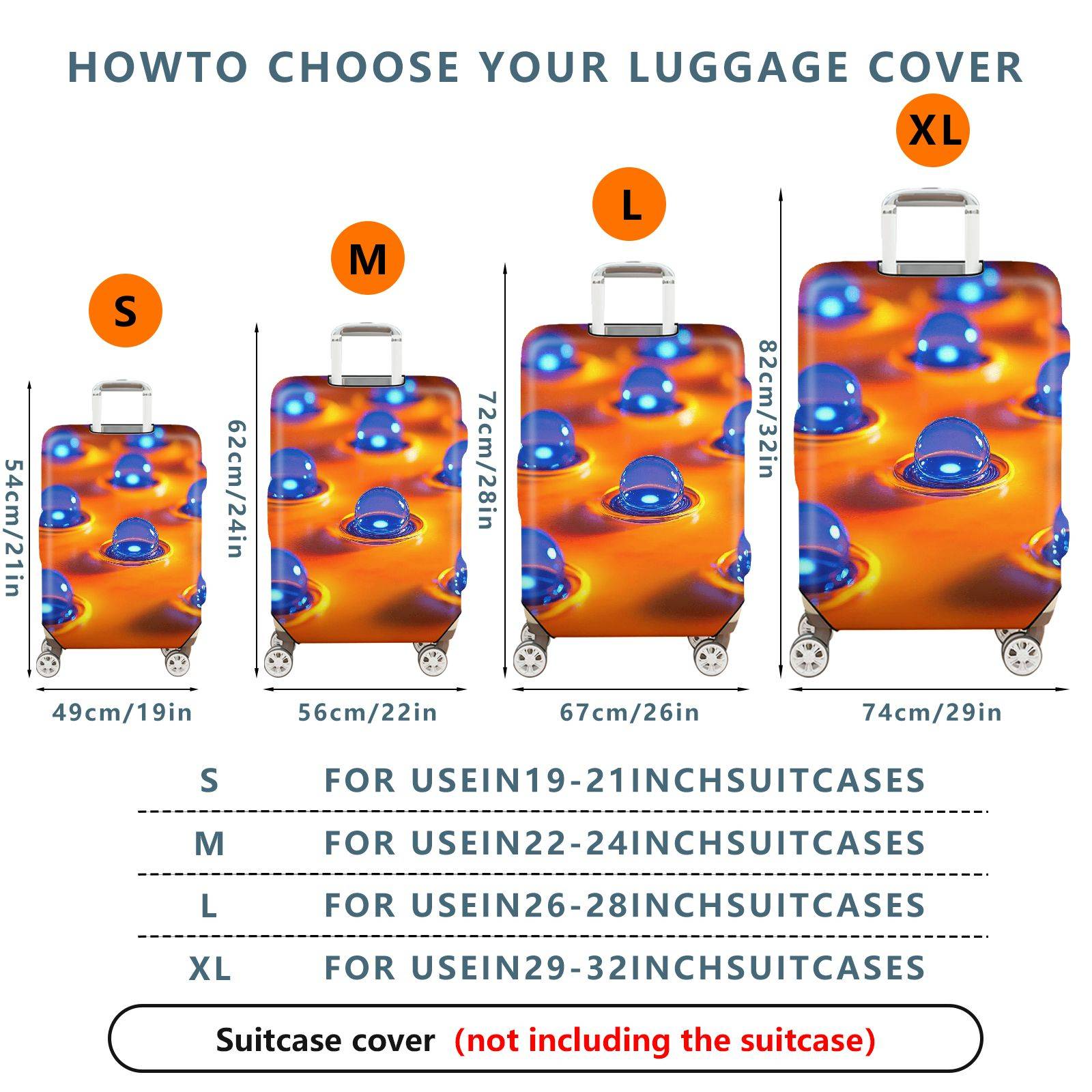 1-Piece Abstract Bubble Orange Blue Modern Artistic Colorful  Suitcase Luggage Cover, Stretch Protective Sleeve