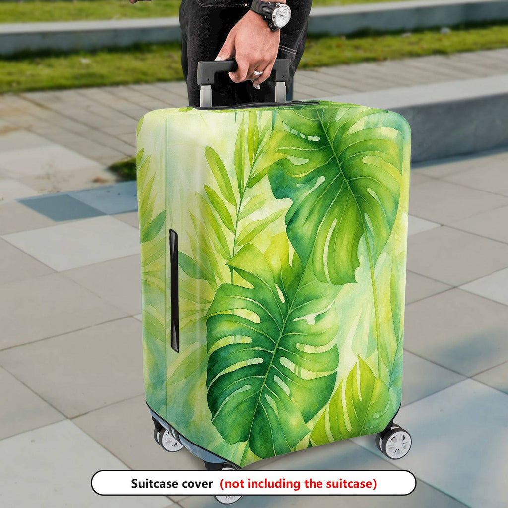 1-Piece Green Leaves Tropical Botanical Plant Nature Art  Suitcase Luggage Cover, Stretch Protective Sleeve