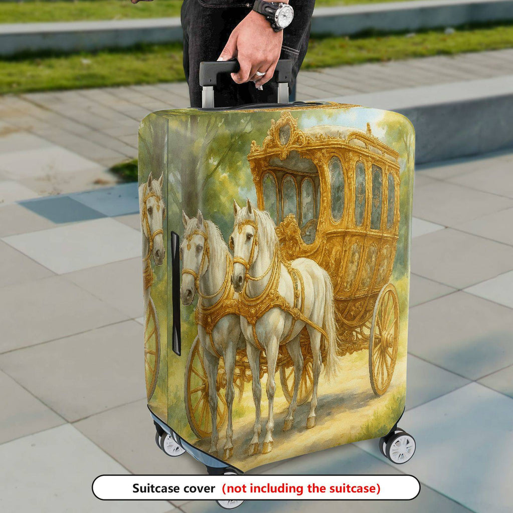 1-Piece Vintage Carriage Horse Green Gold Artistic  Suitcase Luggage Cover, Stretch Protective Sleeve