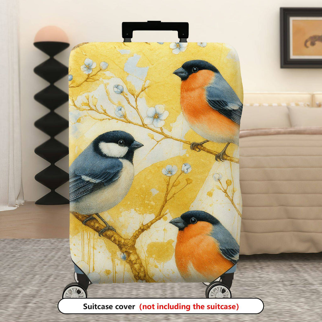 1-Piece Spring Bird Flower Branch Yellow Artistic  Suitcase Luggage Cover, Stretch Protective Sleeve