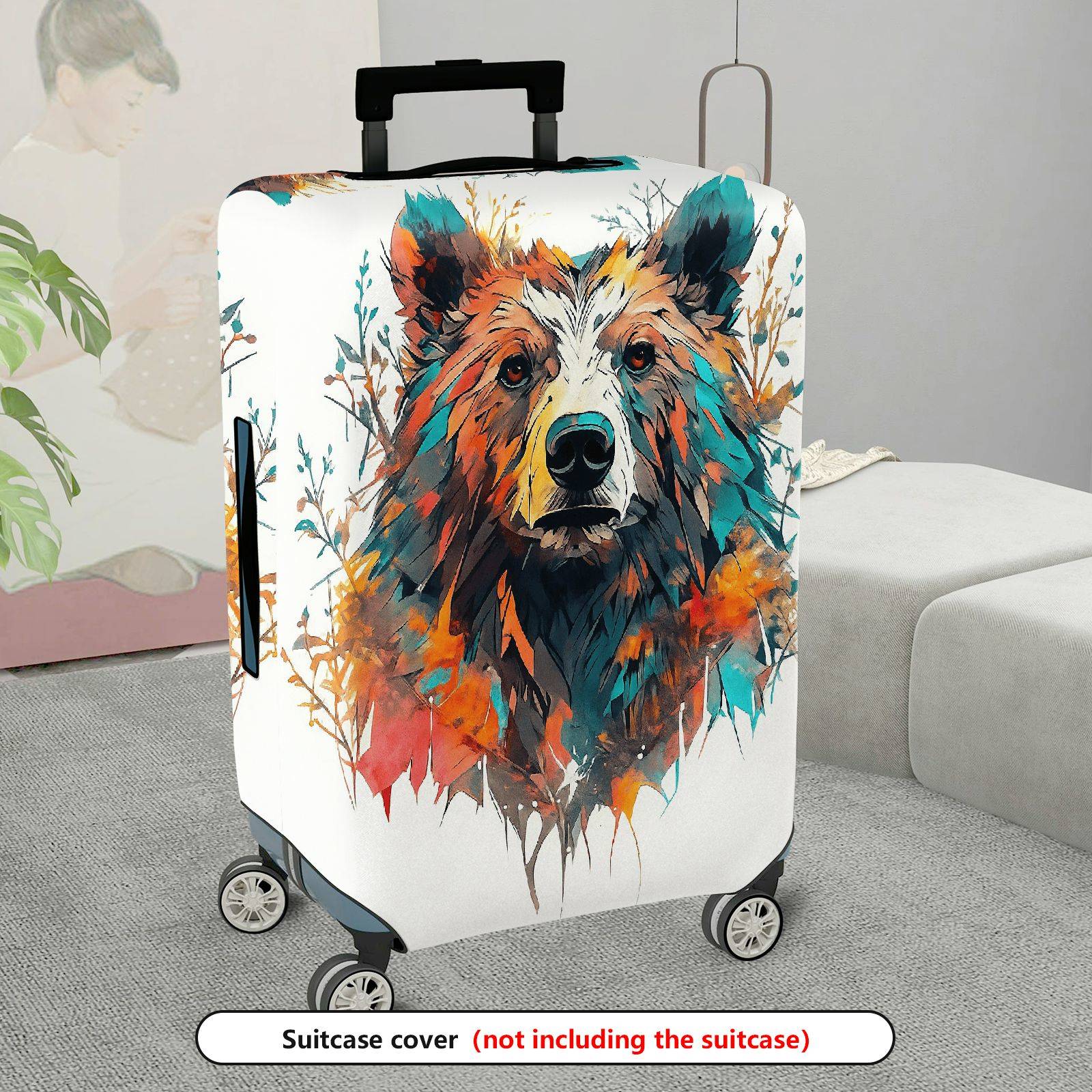 1-Piece Abstract Artistic Bear Nature Colorful Stylish  Suitcase Luggage Cover, Stretch Protective Sleeve