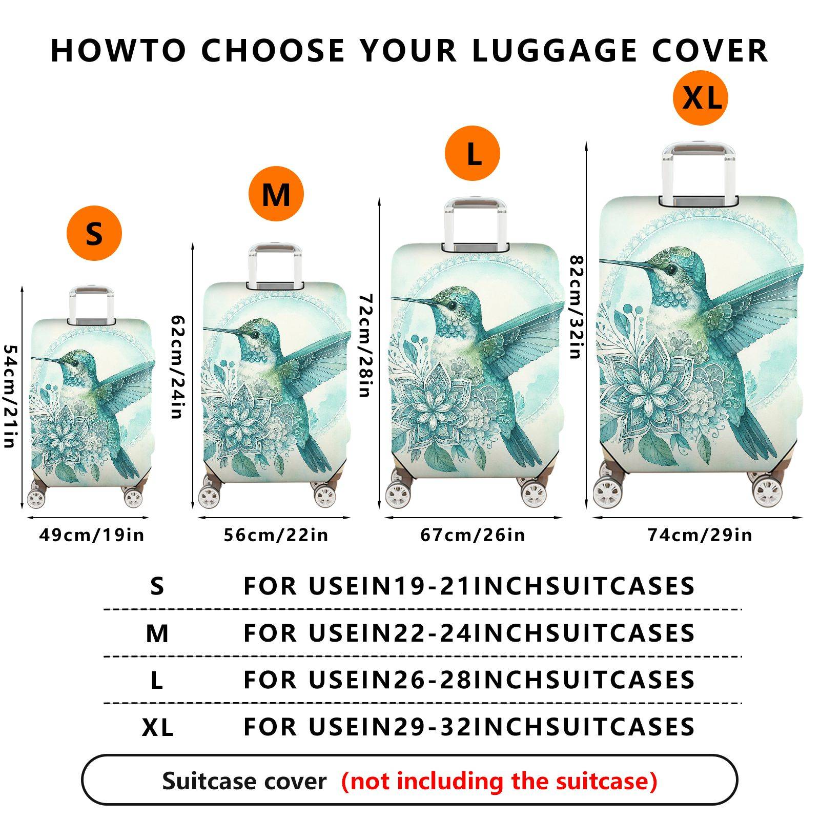 1-Piece Hummingbird Floral Vintage Elegant Artistic  Suitcase Luggage Cover, Stretch Protective Sleeve