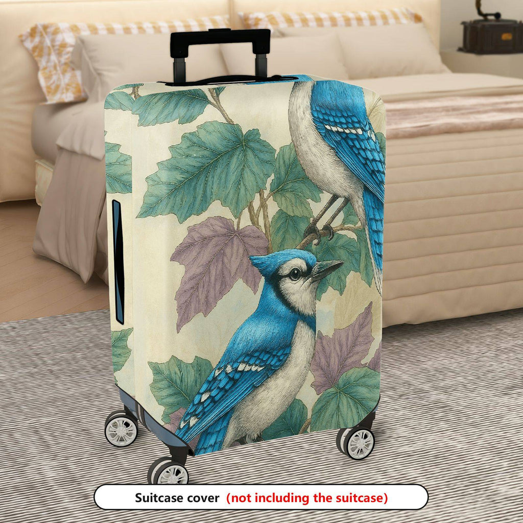 1-Piece Blue Bird Leaves Nature Vintage Art  Suitcase Luggage Cover, Stretch Protective Sleeve