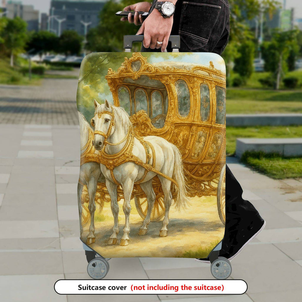 1-Piece Vintage Carriage Horse Green Gold Artistic  Suitcase Luggage Cover, Stretch Protective Sleeve