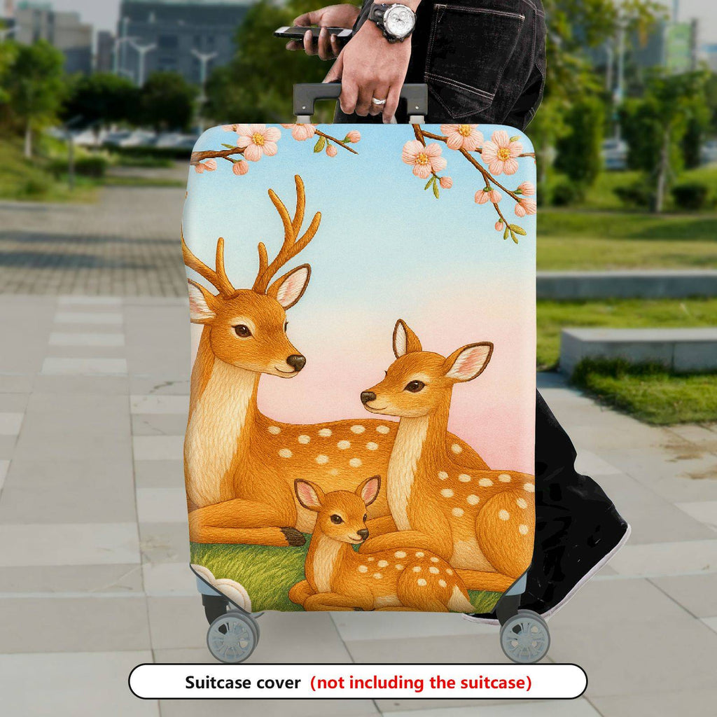 1-Piece Deer Tree Flowers Grass Family  Suitcase Luggage Cover, Stretch Protective Sleeve