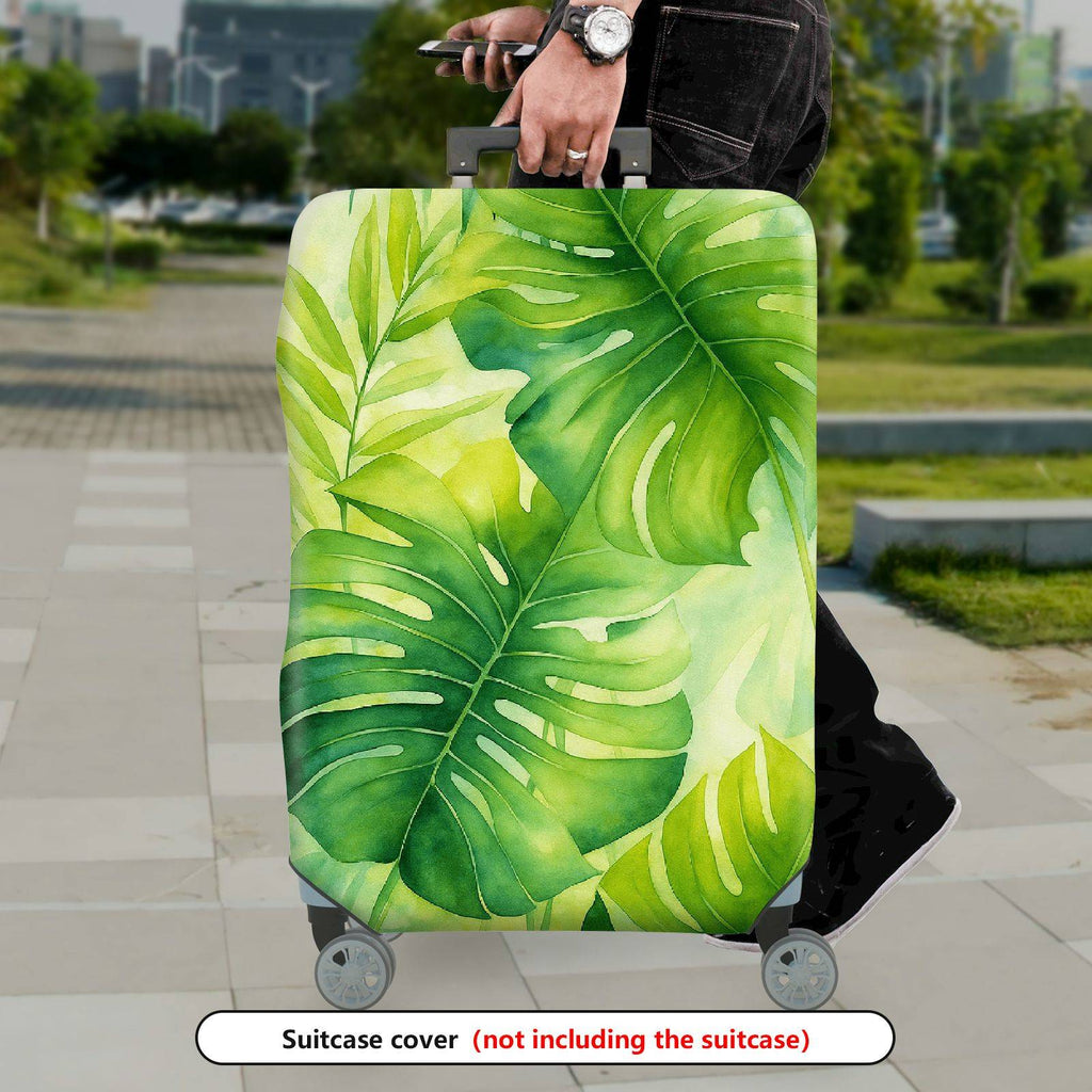 1-Piece Green Leaves Tropical Botanical Plant Nature Art  Suitcase Luggage Cover, Stretch Protective Sleeve
