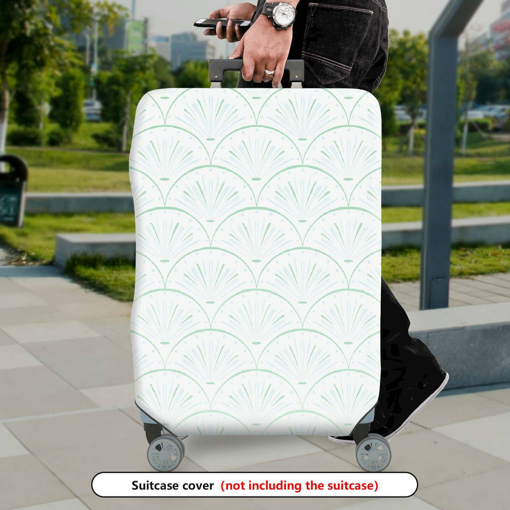1-Piece Abstract Geometric  Green Scallop Pattern  Suitcase Luggage Cover, Stretch Protective Sleeve