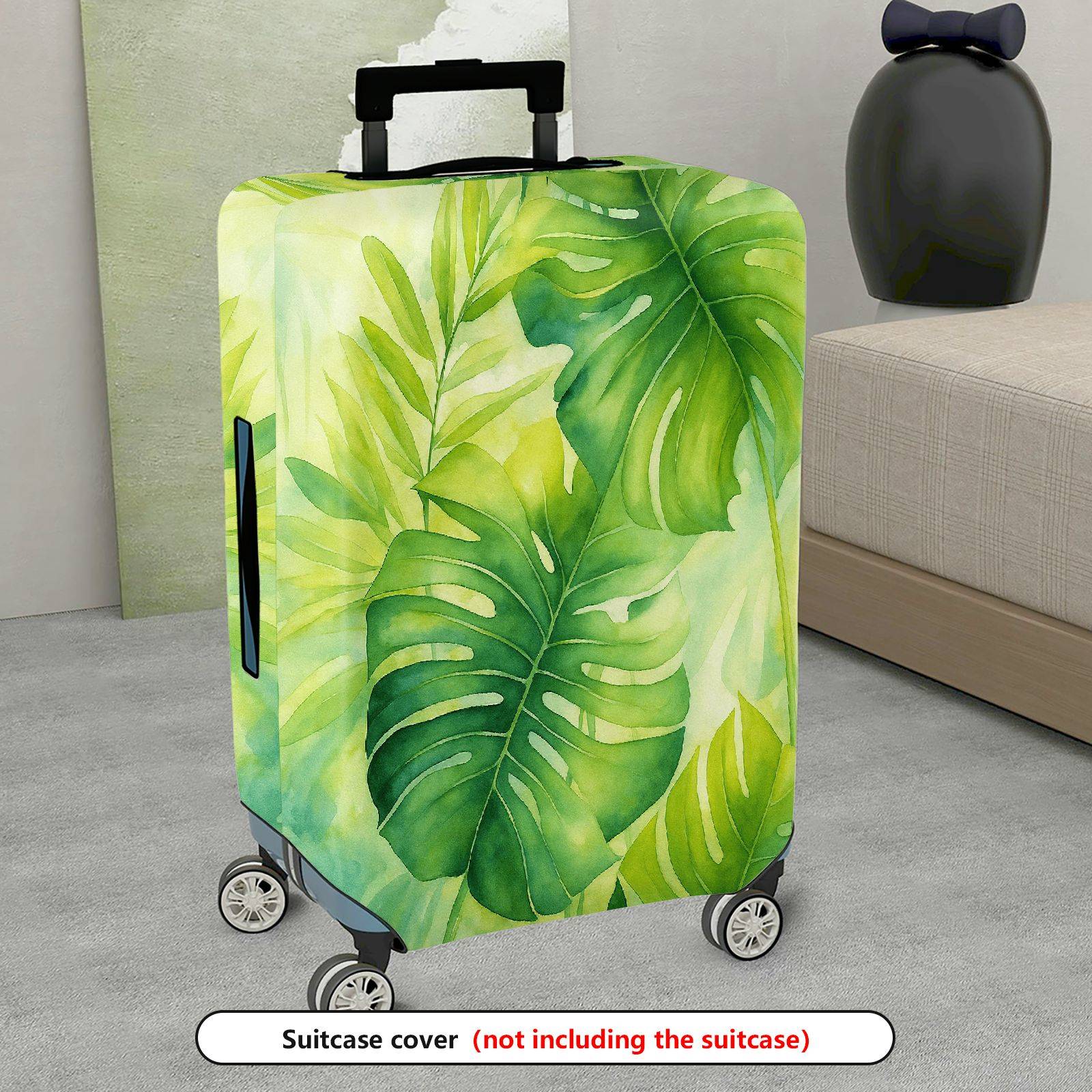 1-Piece Green Leaves Tropical Botanical Plant Nature Art  Suitcase Luggage Cover, Stretch Protective Sleeve