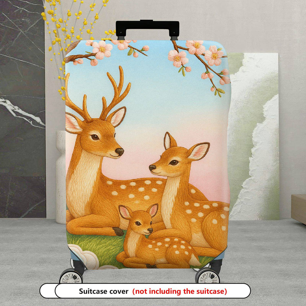 1-Piece Deer Tree Flowers Grass Family  Suitcase Luggage Cover, Stretch Protective Sleeve