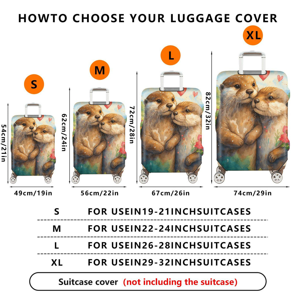 1-Piece Otter Nature Love Floral Art  Suitcase Luggage Cover, Stretch Protective Sleeve