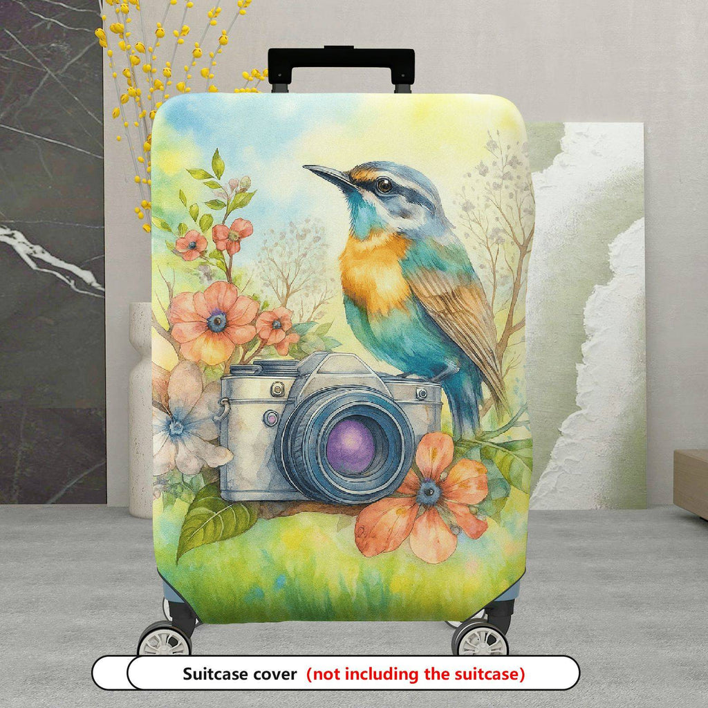 1-Piece Colorful Camera Flower Bird Nature Artistic  Suitcase Luggage Cover, Stretch Protective Sleeve