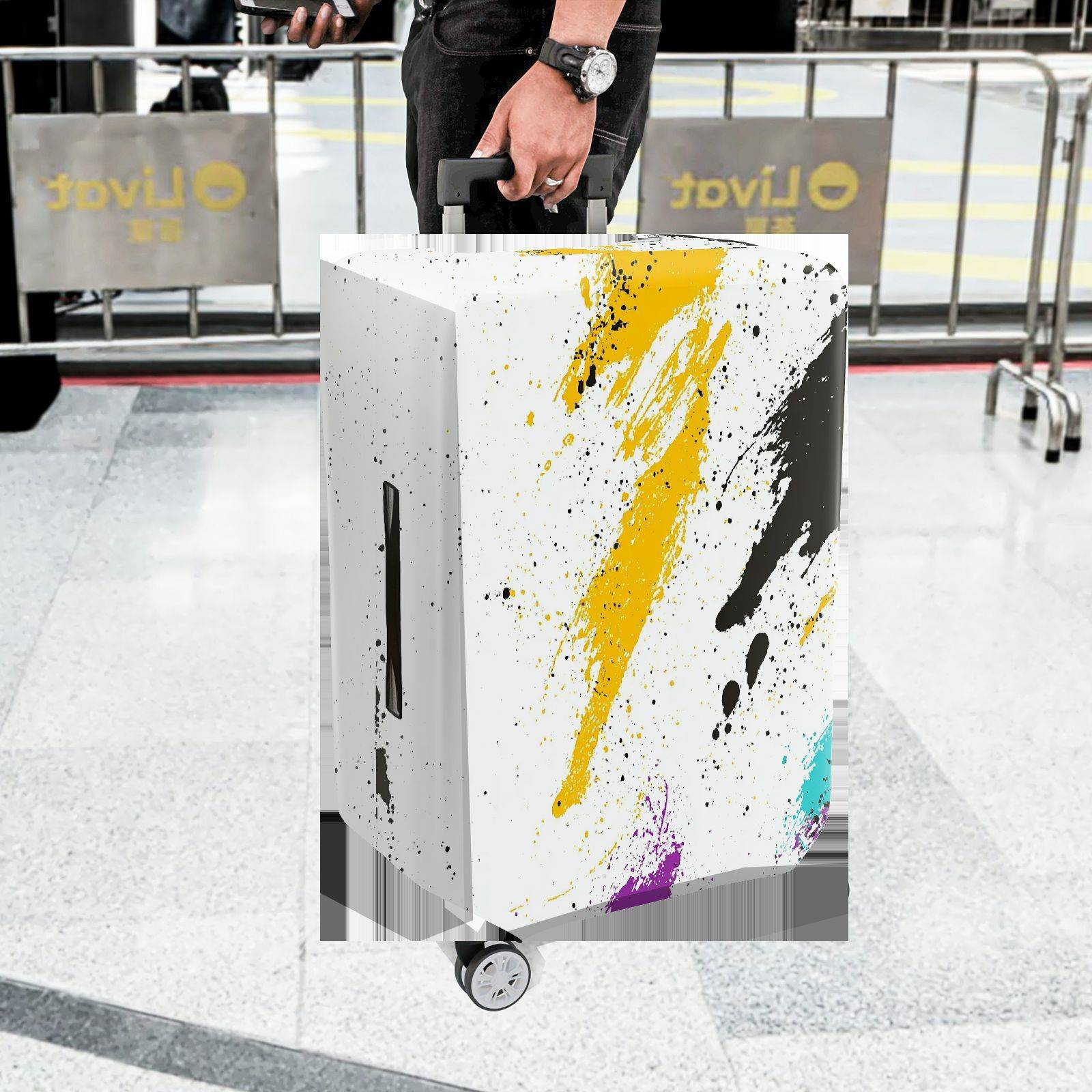 1-Piece Abstract Colorful Paint Splatter Artistic Graffiti Stylish  Suitcase Luggage Cover, Stretch Protective Sleeve