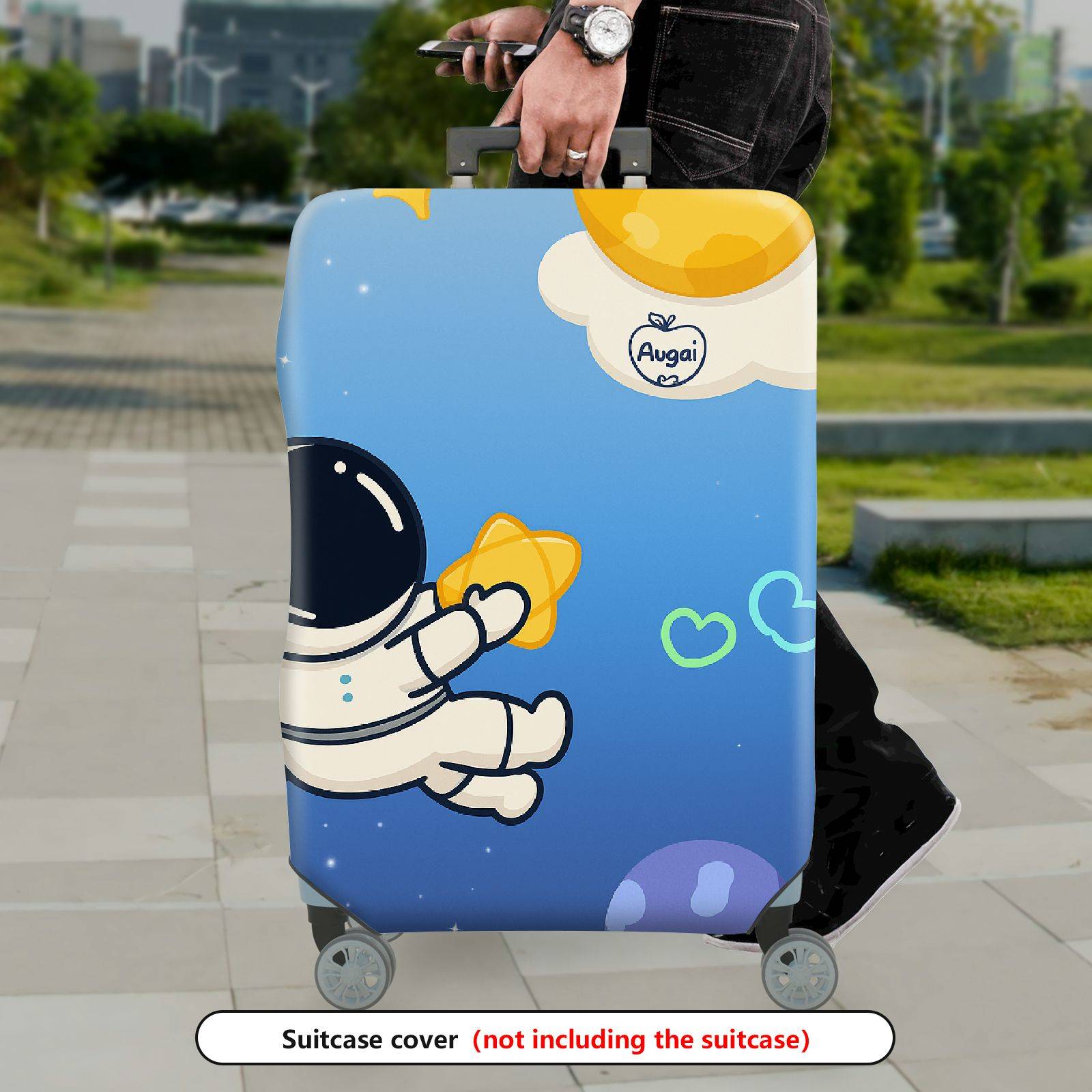 1-Piece Astronaut Space Stars Moon Sky Hearts  Suitcase Luggage Cover, Stretch Protective Sleeve