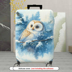 1-Piece Winter Tree Owl Snow Blue Artistic  Suitcase Luggage Cover, Stretch Protective Sleeve