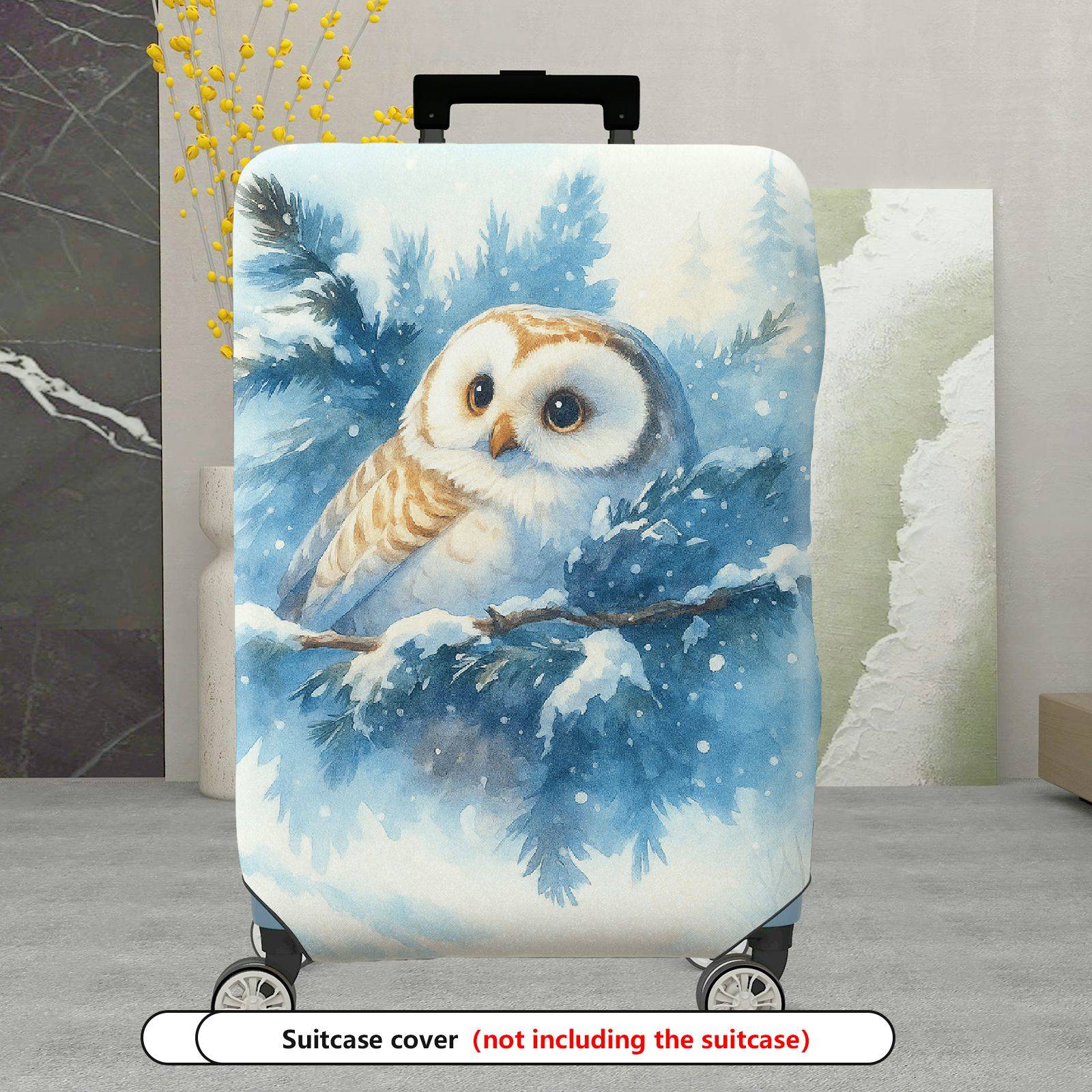 1-Piece Winter Tree Owl Snow Blue Artistic  Suitcase Luggage Cover, Stretch Protective Sleeve
