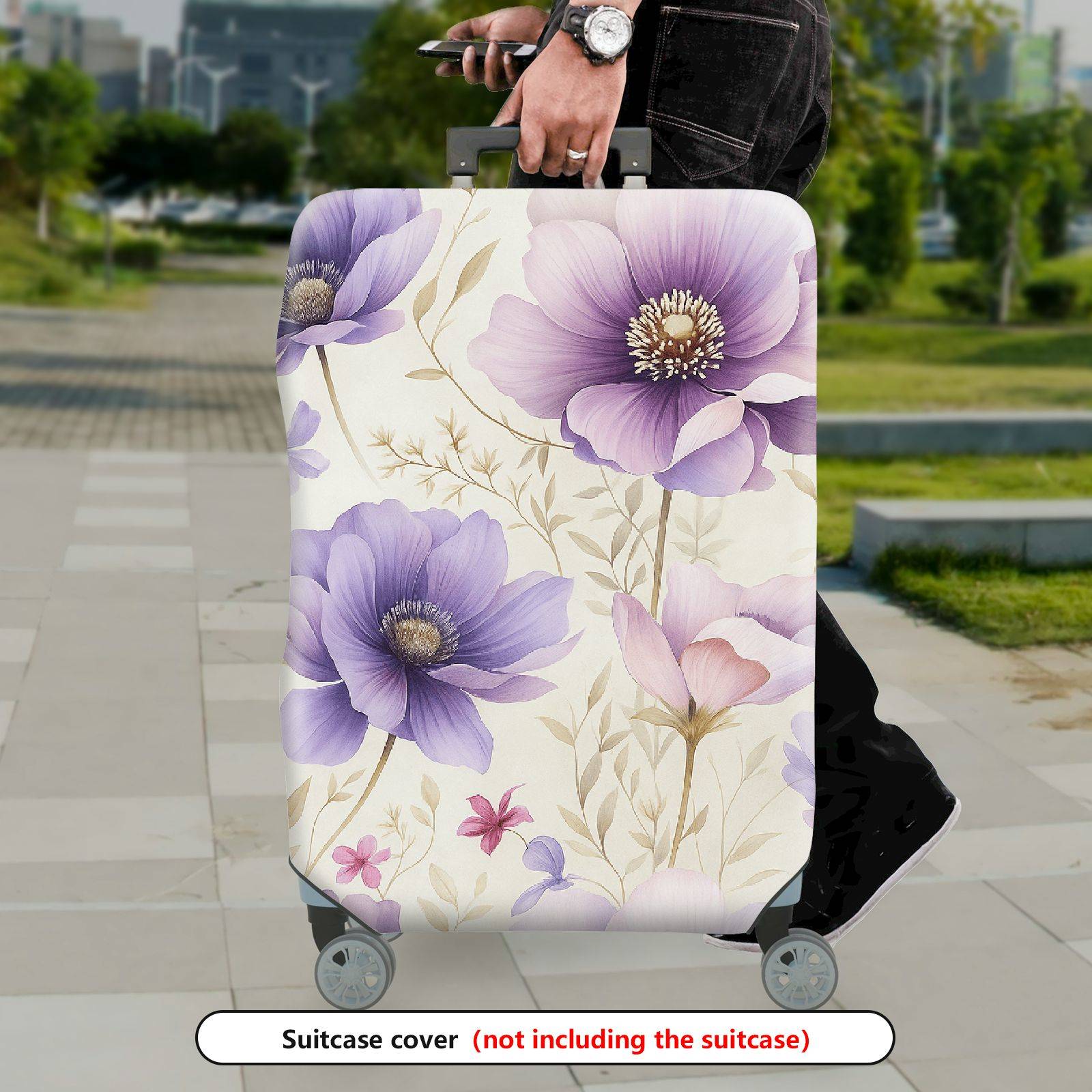 1-Piece Purple Floral Pattern  Stretch Luggage  Suitcase Luggage Cover, Stretch Protective Sleeve