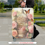 1-Piece Vintage Floral Butterfly Birdcage Nature Artistic  Suitcase Luggage Cover, Stretch Protective Sleeve