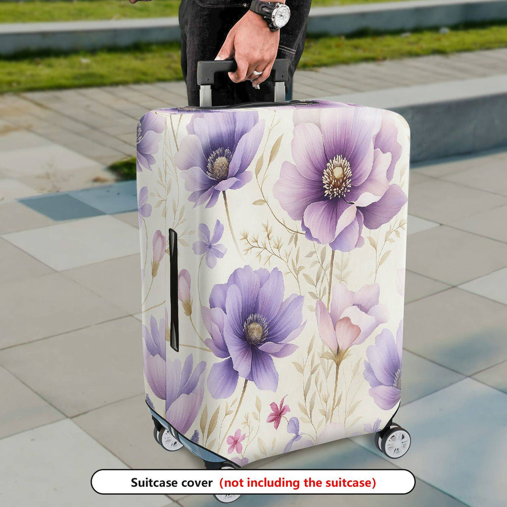 1-Piece Purple Floral Pattern  Stretch Luggage  Suitcase Luggage Cover, Stretch Protective Sleeve