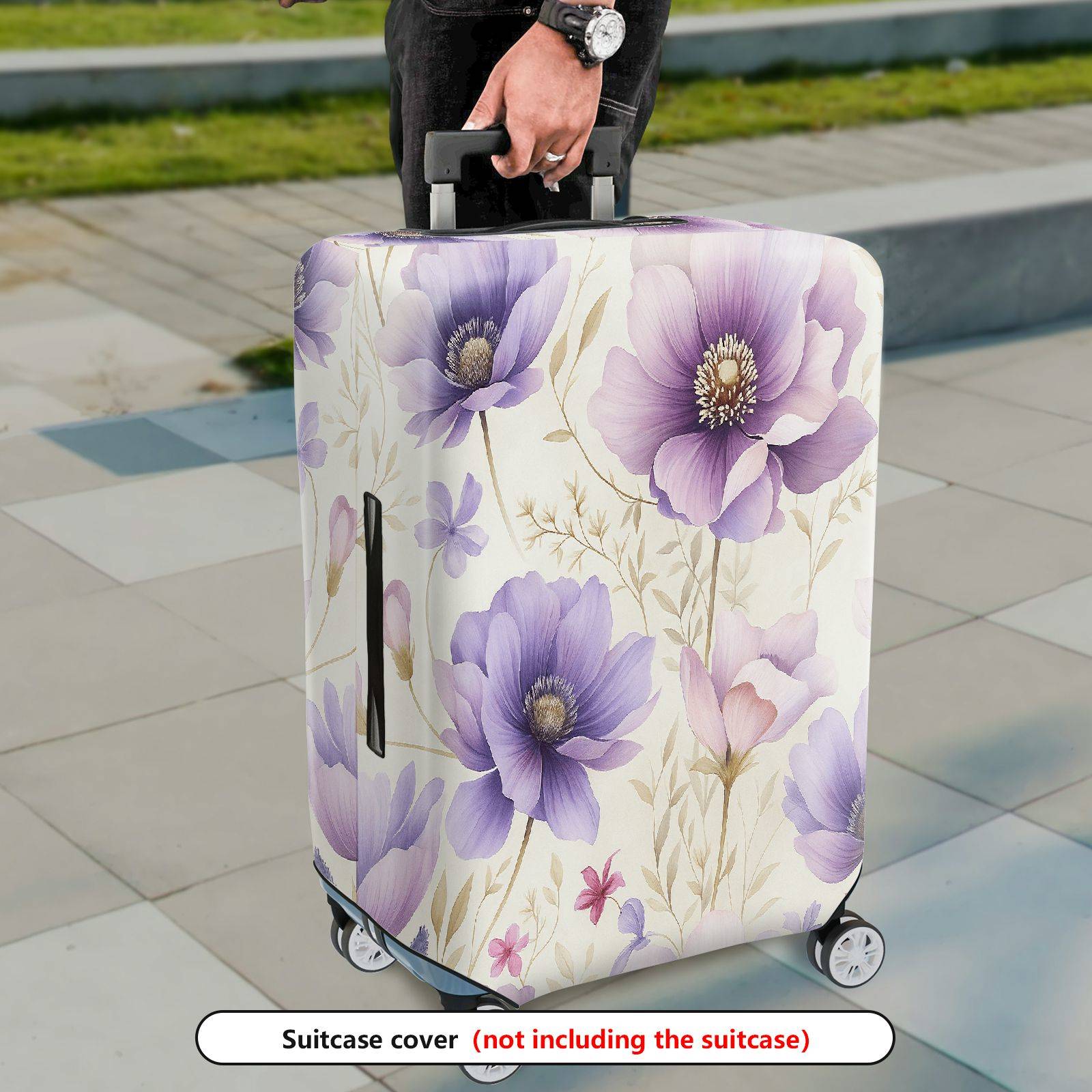 1-Piece Purple Floral Pattern  Stretch Luggage  Suitcase Luggage Cover, Stretch Protective Sleeve